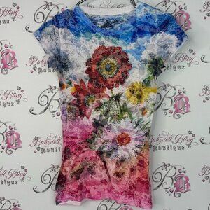 Awake couture top tshirt bling rhinestone Vibrant Floral Short Sleeve Tee